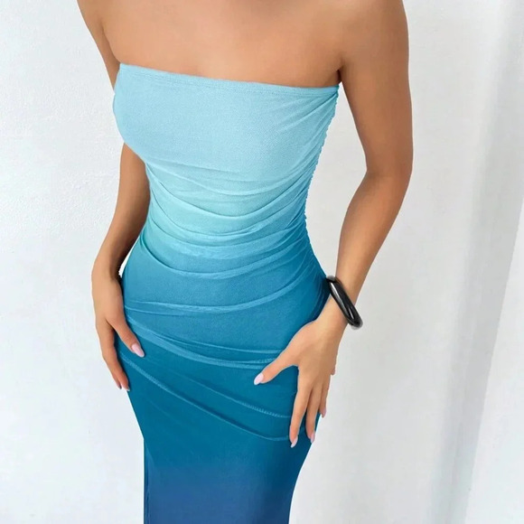 Multicolor Elegant Women's Firerie Gradient Mesh Print Bodycon Dress - Picture 6 of 6